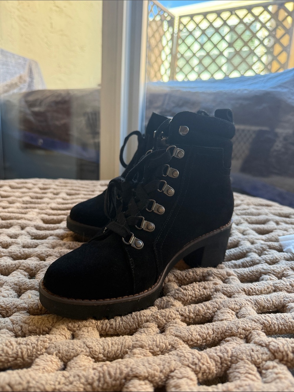 Caslon Black Suede Lace-Up Block Heel Ankle Boots